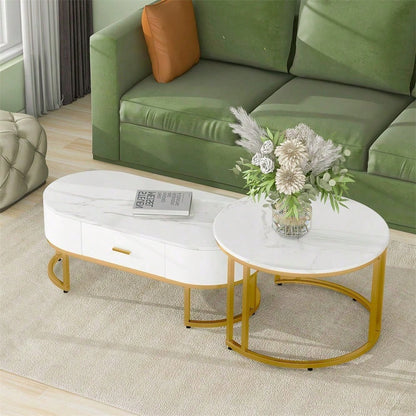 Couchtische 2-teilig Tischgestell Metall Gold, Edle Wohnzimmertische, Moderne Satztische
