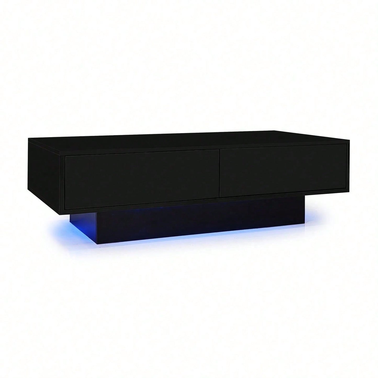 Moderner schwarzer Hochglanz-Couchtisch, 115 x 55 x 34 cm, mit 2 Schubladen, LED-Beleuchtung und 30 kg Belastbarkeit - Eleganter Wohnzimmer-Couchtisch