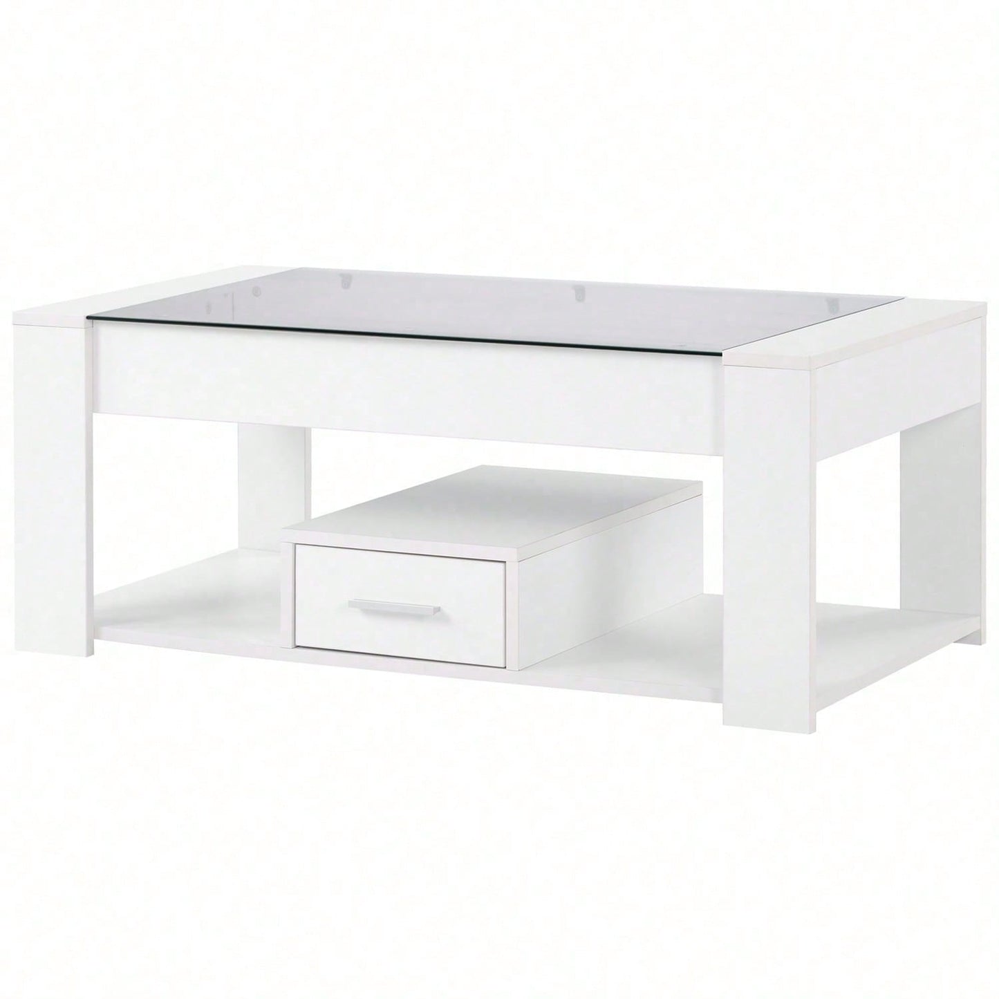 Wohnzimmer Couchtisch mit Glasplatte, Schließfächern und Stauraum, Weiß 100 x 50 x 40cm