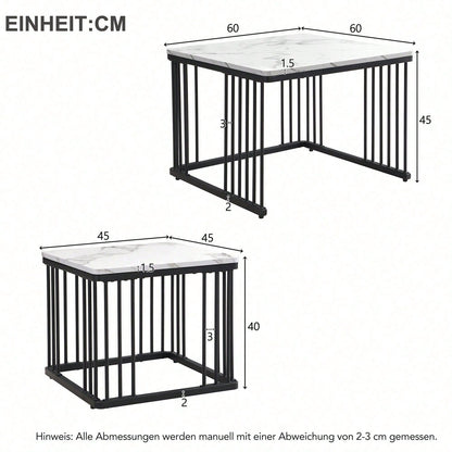 Stilvolles 2-teiliges Couchtisch-Set, quadratische Tische in 60*60*45cm & 45*45*40cm, hochglänzende Marmoroptik, höhenverstellbare Füße, bis 30kg belastbar,Hochglanz-Kombi-Couchtisch