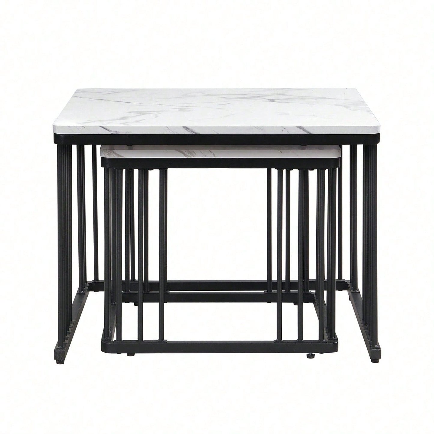 Stilvolles 2-teiliges Couchtisch-Set, quadratische Tische in 60*60*45cm & 45*45*40cm, hochglänzende Marmoroptik, höhenverstellbare Füße, bis 30kg belastbar,Hochglanz-Kombi-Couchtisch