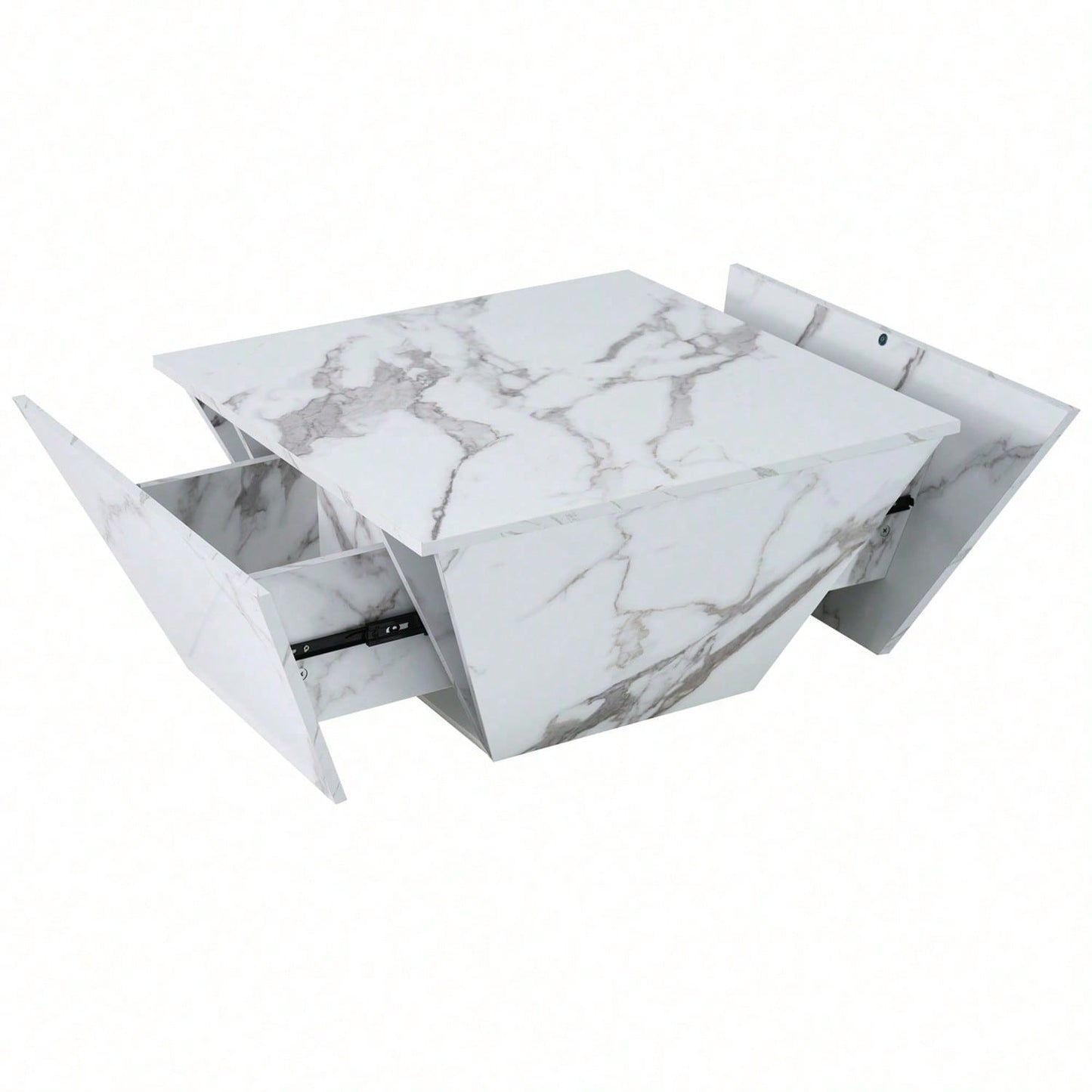 Moderner Trommel Couchtisch, Trapezförmiger weißer Marmorfurnier Couchtisch, Wohnzimmertisch 70*70*37cm