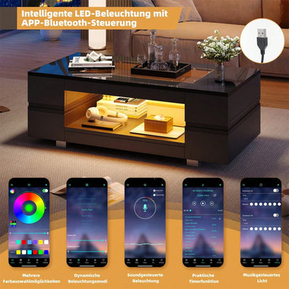 Weißer LED-Couchtisch mit Bluetooth-App-Steuerung, Kaffeetisch, Sofatisch, Wohnzimmertisch, geeignet für Party, Büro, Wohnzimmer
