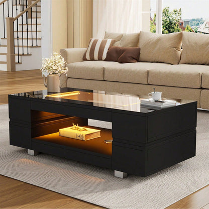 Weißer LED-Couchtisch mit Bluetooth-App-Steuerung, Kaffeetisch, Sofatisch, Wohnzimmertisch, geeignet für Party, Büro, Wohnzimmer