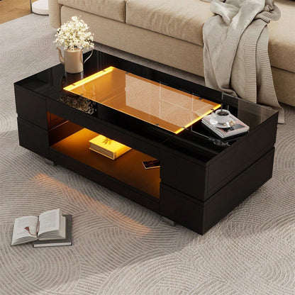 Weißer LED-Couchtisch mit Bluetooth-App-Steuerung, Kaffeetisch, Sofatisch, Wohnzimmertisch, geeignet für Party, Büro, Wohnzimmer