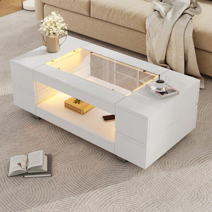 Weißer LED-Couchtisch mit Bluetooth-App-Steuerung, Kaffeetisch, Sofatisch, Wohnzimmertisch, geeignet für Party, Büro, Wohnzimmer
