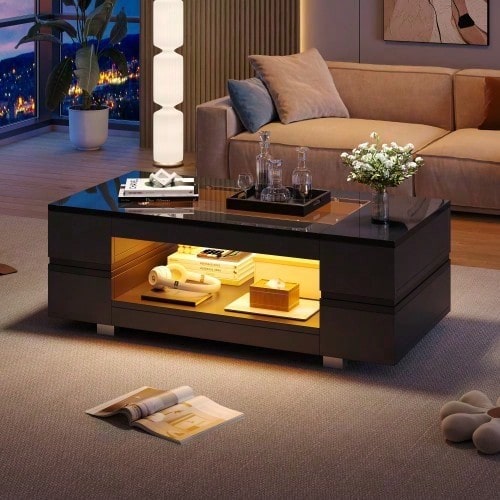 Weißer LED-Couchtisch mit Bluetooth-App-Steuerung, Kaffeetisch, Sofatisch, Wohnzimmertisch, geeignet für Party, Büro, Wohnzimmer