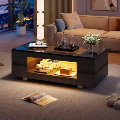 Weißer LED-Couchtisch mit Bluetooth-App-Steuerung, Kaffeetisch, Sofatisch, Wohnzimmertisch, geeignet für Party, Büro, Wohnzimmer