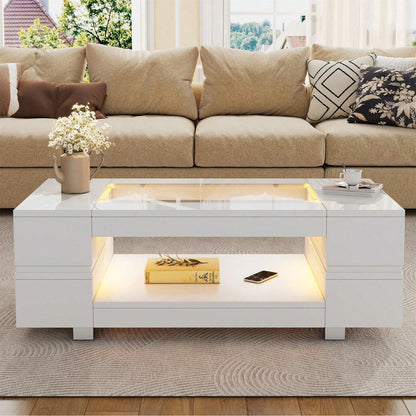 Weißer LED-Couchtisch mit Bluetooth-App-Steuerung, Kaffeetisch, Sofatisch, Wohnzimmertisch, geeignet für Party, Büro, Wohnzimmer