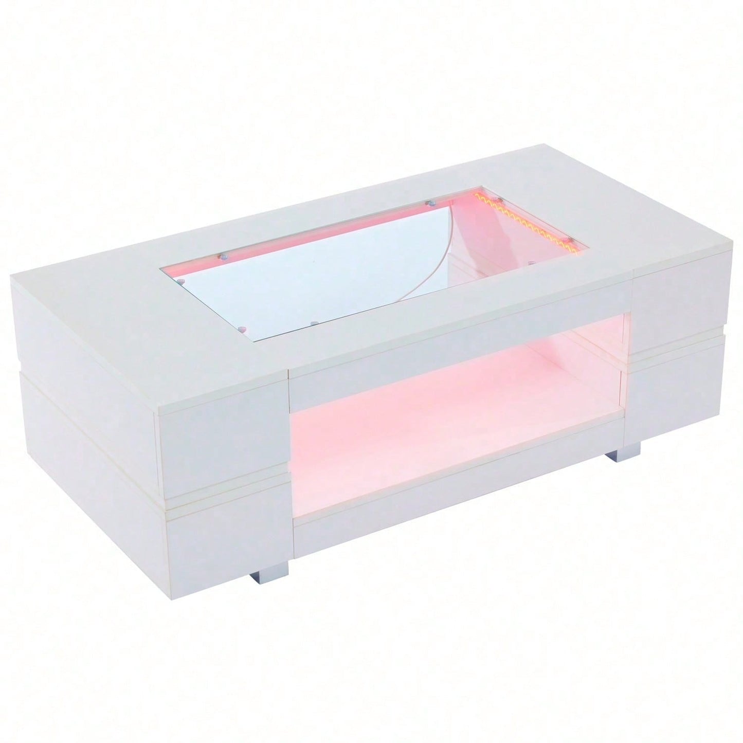 Weißer LED-Couchtisch mit Bluetooth-App-Steuerung, Kaffeetisch, Sofatisch, Wohnzimmertisch, geeignet für Party, Büro, Wohnzimmer