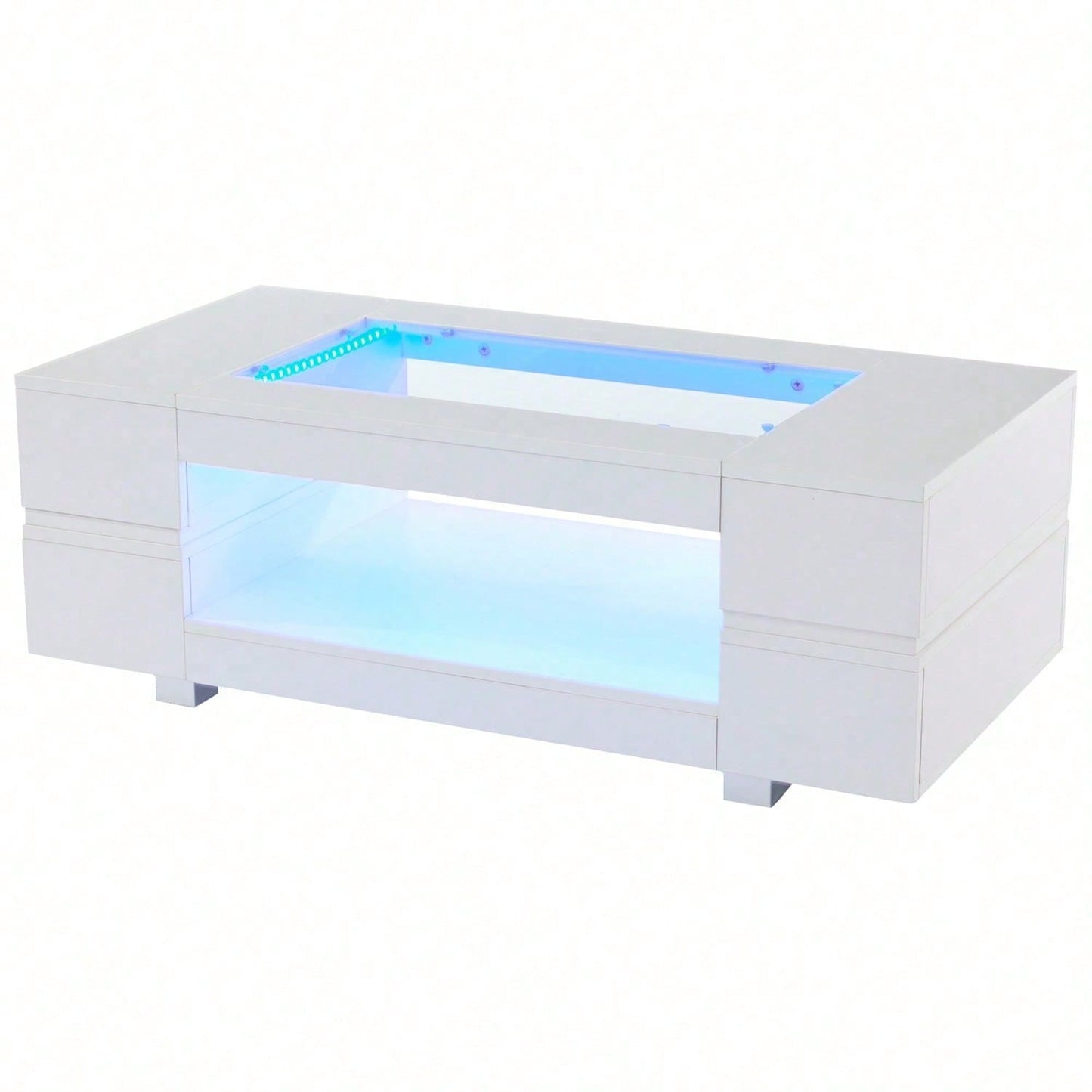 Weißer LED-Couchtisch mit Bluetooth-App-Steuerung, Kaffeetisch, Sofatisch, Wohnzimmertisch, geeignet für Party, Büro, Wohnzimmer