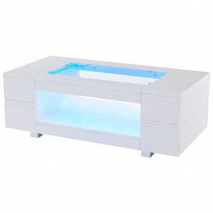 Weißer LED-Couchtisch mit Bluetooth-App-Steuerung, Kaffeetisch, Sofatisch, Wohnzimmertisch, geeignet für Party, Büro, Wohnzimmer