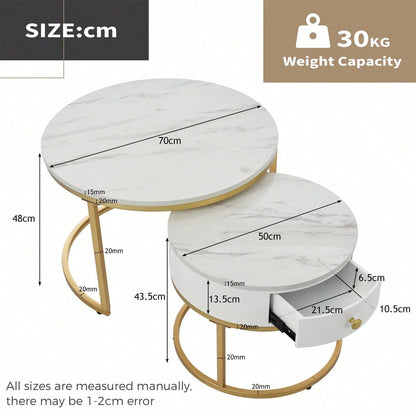 Moderner Nesting Couchtisch Hochglanz Marmormuster 2er Set runde Couchtische Runder Nested Beistelltisch