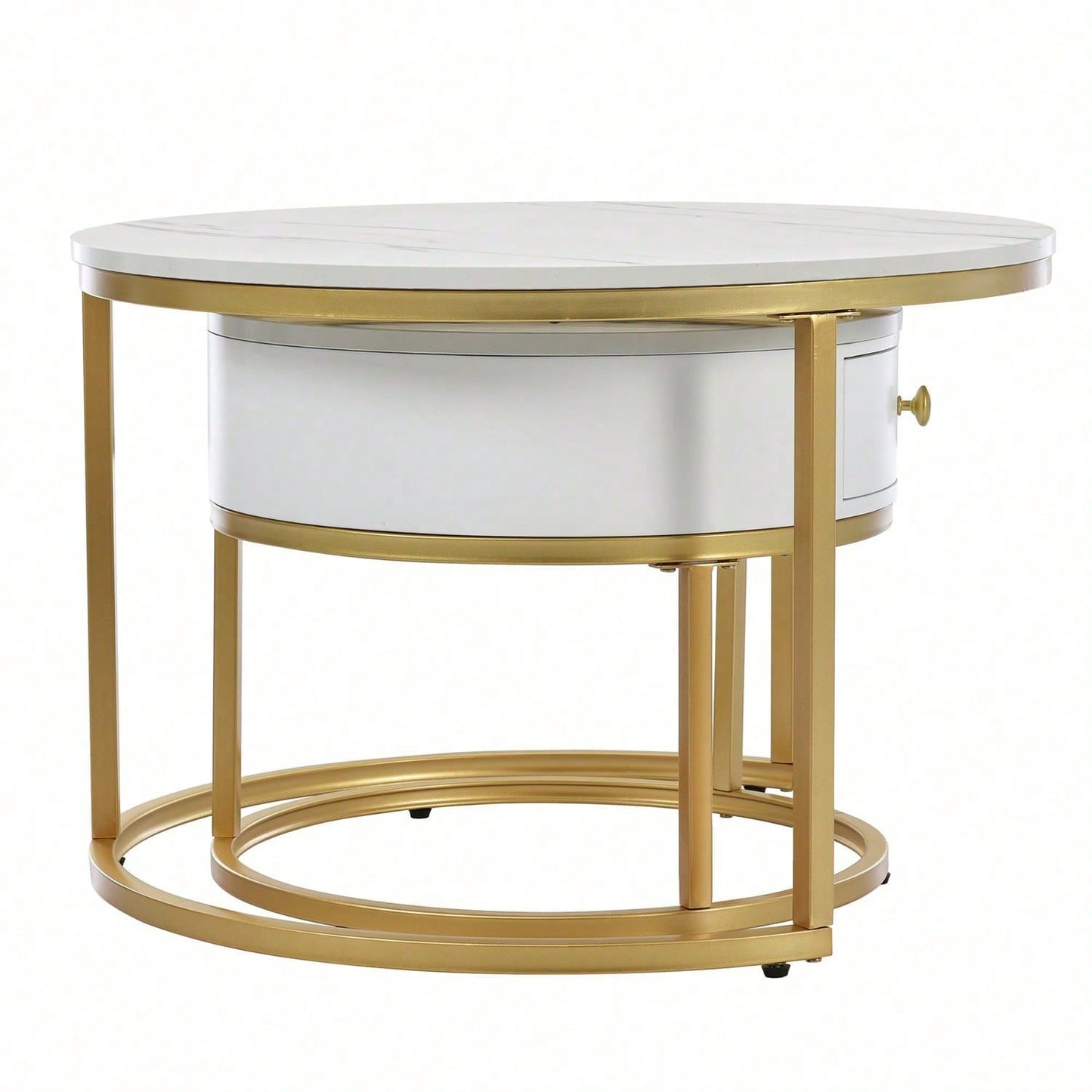 Moderner Nesting Couchtisch Hochglanz Marmormuster 2er Set runde Couchtische Runder Nested Beistelltisch