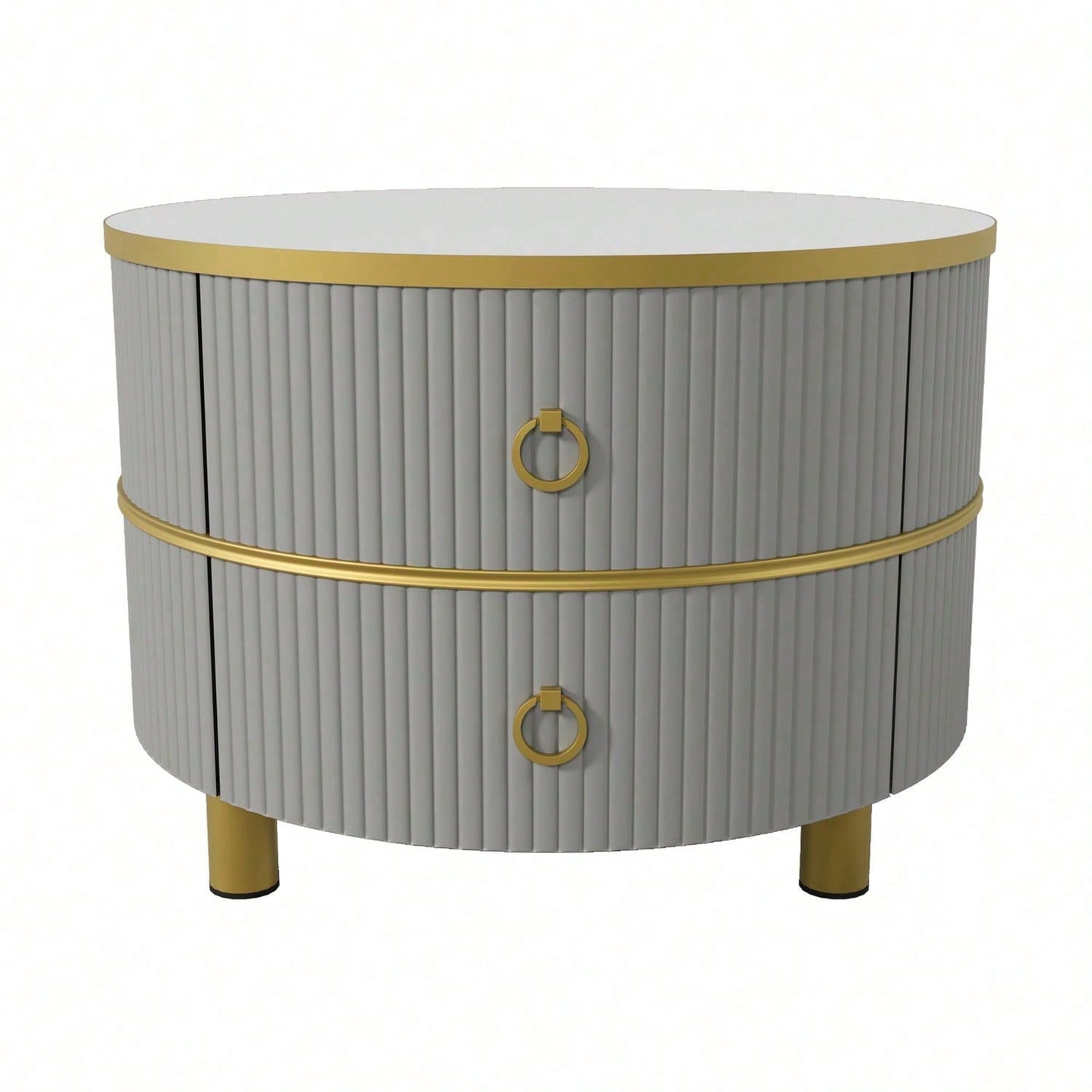 2-in-1 runder MDF-Couchtisch, Beistelltisch mit 1 Hochglanz-Tischplatte und 1 brauner Tischplatte aus gehärtetem Glas, Wohnzimmer-Couchtischkombination mit 2 Schubladen, 70*70*45 + 50*50*40 cm