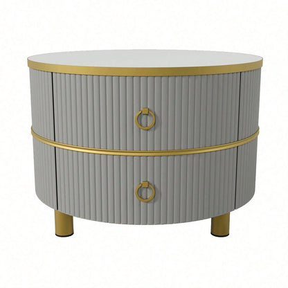 2-in-1 runder MDF-Couchtisch, Beistelltisch mit 1 Hochglanz-Tischplatte und 1 brauner Tischplatte aus gehärtetem Glas, Wohnzimmer-Couchtischkombination mit 2 Schubladen, 70*70*45 + 50*50*40 cm