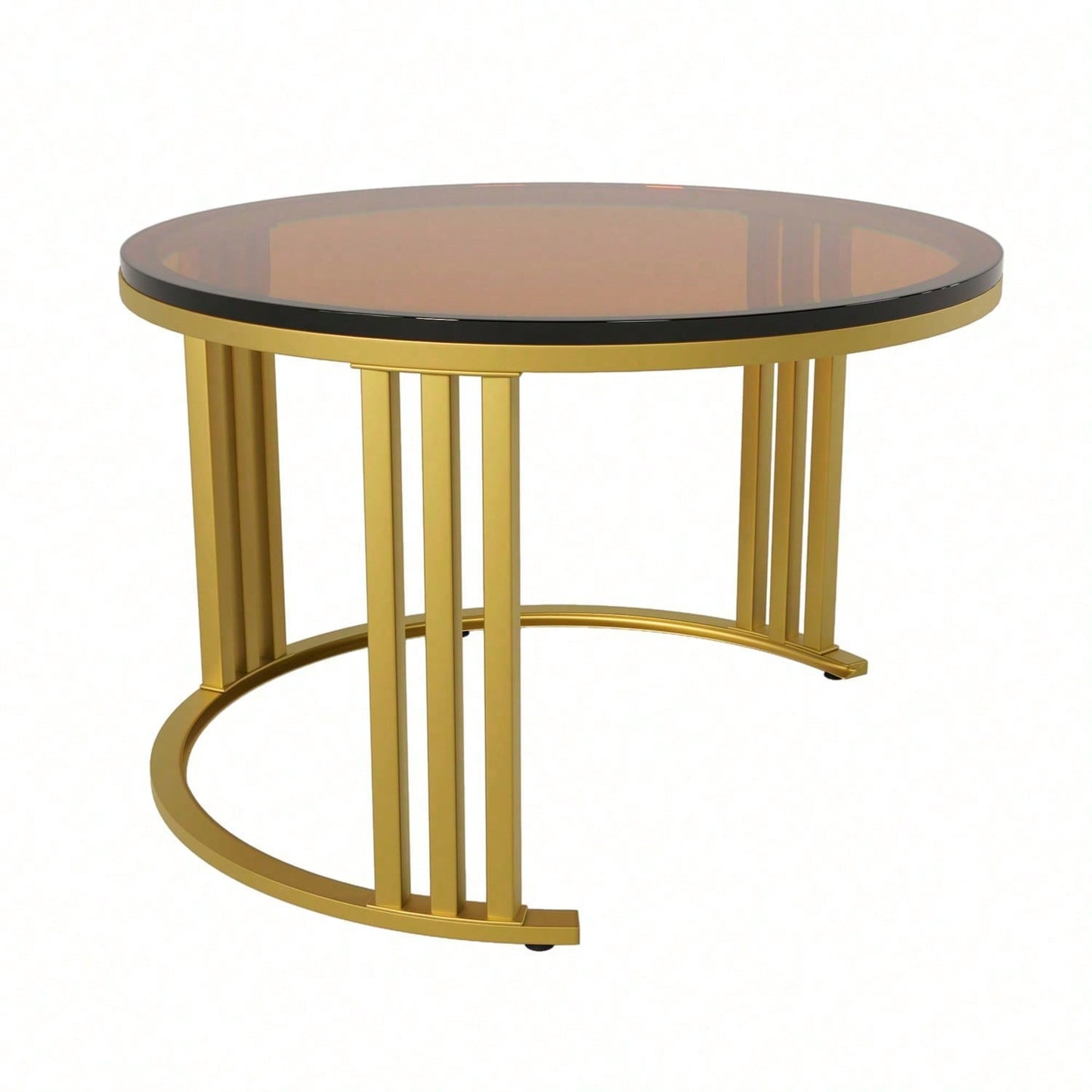 2-in-1 runder MDF-Couchtisch, Beistelltisch mit 1 Hochglanz-Tischplatte und 1 brauner Tischplatte aus gehärtetem Glas, Wohnzimmer-Couchtischkombination mit 2 Schubladen, 70*70*45 + 50*50*40 cm