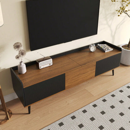 TV-Schrank 160*39*49,5 cm - Dreitüriger Unterschrank in Schwarz/Holzoptik - Kompaktes TV-Möbel mit natürlichem Finish - Stilvolles Lowboard für Wohnzimmer