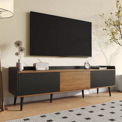TV-Schrank 160*39*49,5 cm - Dreitüriger Unterschrank in Schwarz/Holzoptik - Kompaktes TV-Möbel mit natürlichem Finish - Stilvolles Lowboard für Wohnzimmer