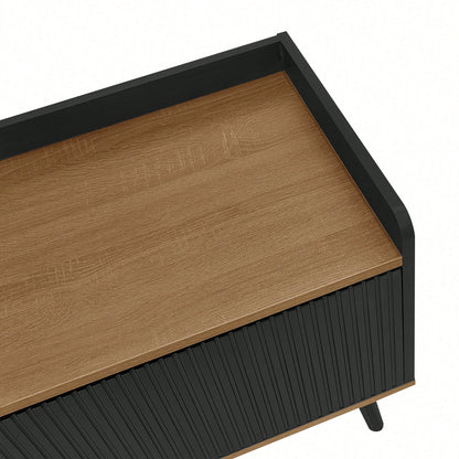 TV-Schrank 160*39*49,5 cm - Dreitüriger Unterschrank in Schwarz/Holzoptik - Kompaktes TV-Möbel mit natürlichem Finish - Stilvolles Lowboard für Wohnzimmer