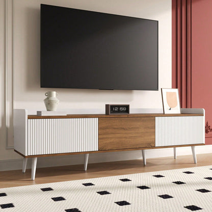 TV-Schrank 160*39*49,5 cm - Dreitüriger Unterschrank in Schwarz/Holzoptik - Kompaktes TV-Möbel mit natürlichem Finish - Stilvolles Lowboard für Wohnzimmer