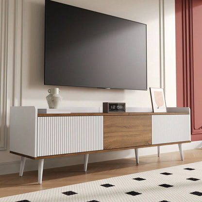 TV-Schrank 160*39*49,5 cm - Dreitüriger Unterschrank in Schwarz/Holzoptik - Kompaktes TV-Möbel mit natürlichem Finish - Stilvolles Lowboard für Wohnzimmer