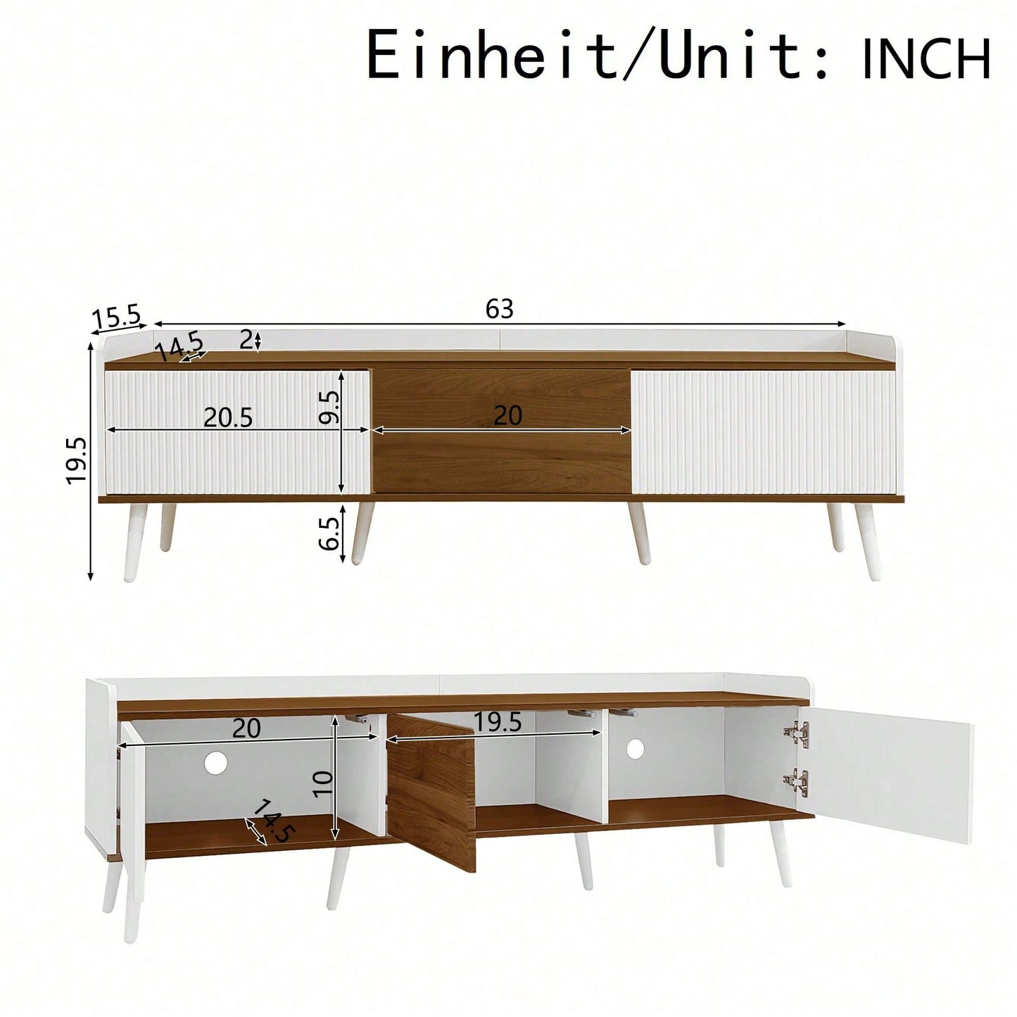 TV-Schrank 160*39*49,5 cm - Dreitüriger Unterschrank in Schwarz/Holzoptik - Kompaktes TV-Möbel mit natürlichem Finish - Stilvolles Lowboard für Wohnzimmer