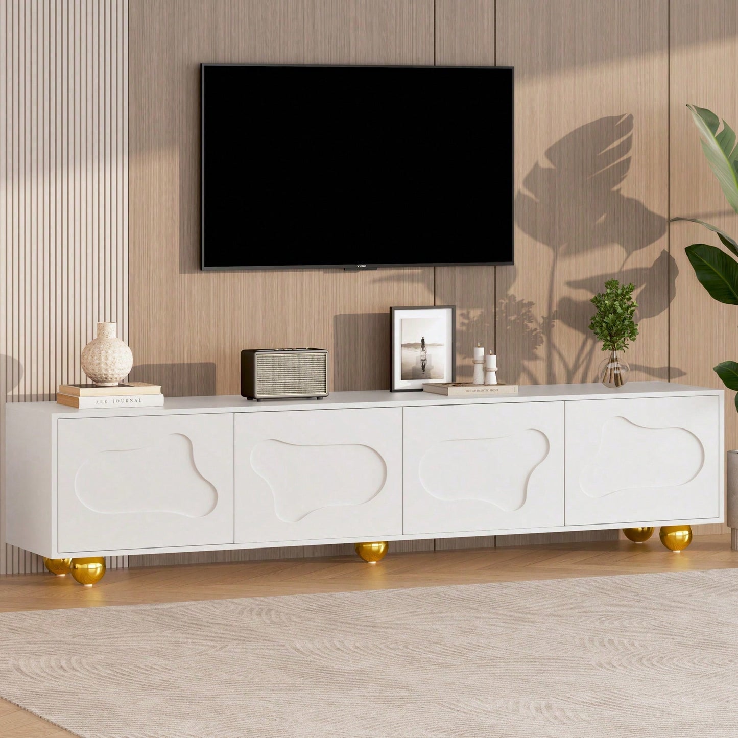 Cartoon-Fernsehschrank 180*40*45 cm in Wolkenform - Niedliches Lowboard mit 2 Schränken & 5 Beinen - TV-Entertainment-Center für bis zu 75-Zoll (60 kg Tragkraft)