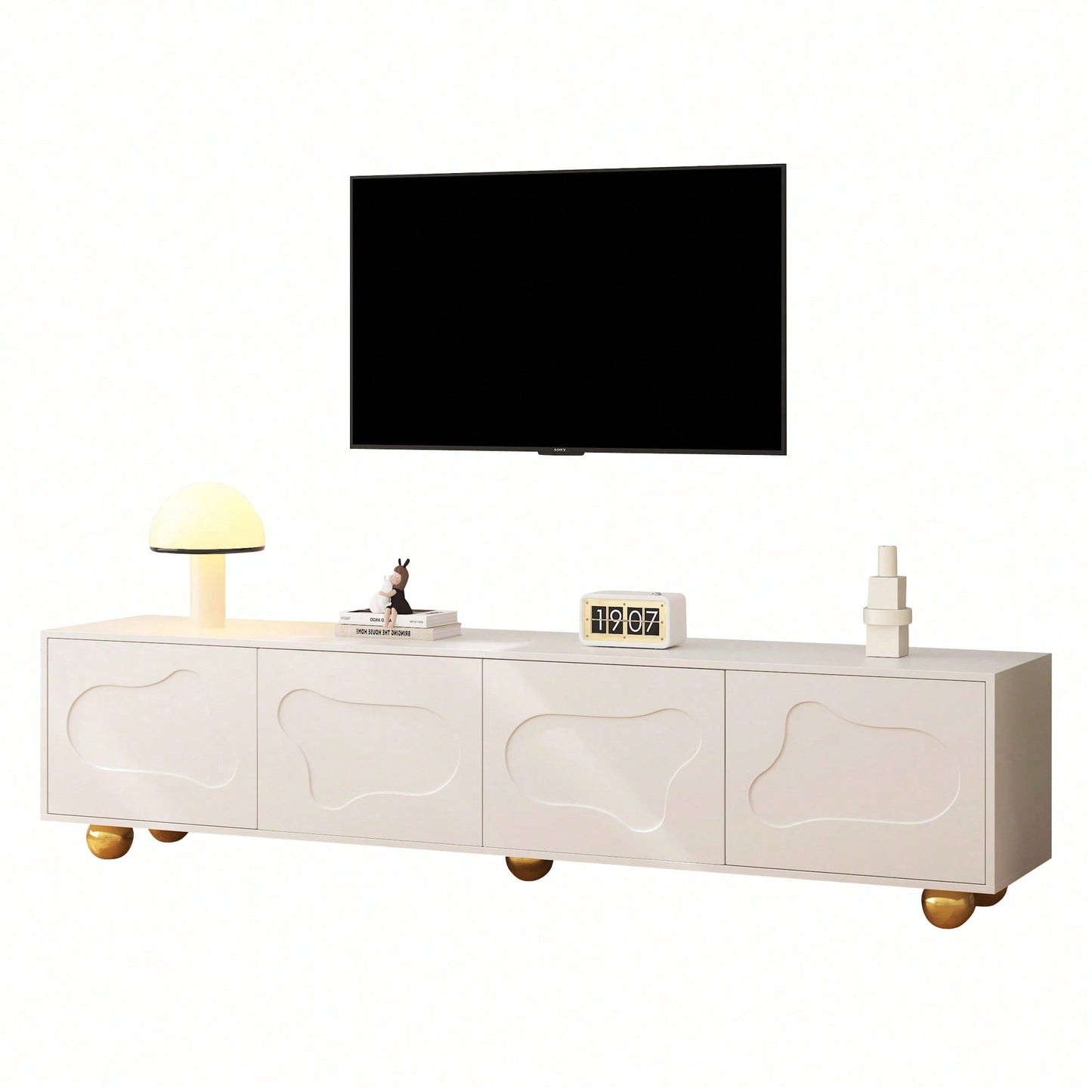 Cartoon-Fernsehschrank 180*40*45 cm in Wolkenform - Niedliches Lowboard mit 2 Schränken & 5 Beinen - TV-Entertainment-Center für bis zu 75-Zoll (60 kg Tragkraft)
