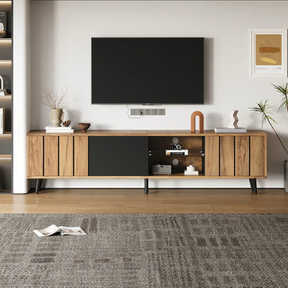 TV-Schrank Wohnzimmer 175x31.5x45cm | Massivholz Lowboard mit 3 Schubladen | Für bis zu 75-Zoll Fernseher | Modern in Holz & Schwarz