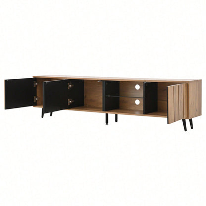 TV-Schrank Wohnzimmer 175x31.5x45cm | Massivholz Lowboard mit 3 Schubladen | Für bis zu 75-Zoll Fernseher | Modern in Holz & Schwarz