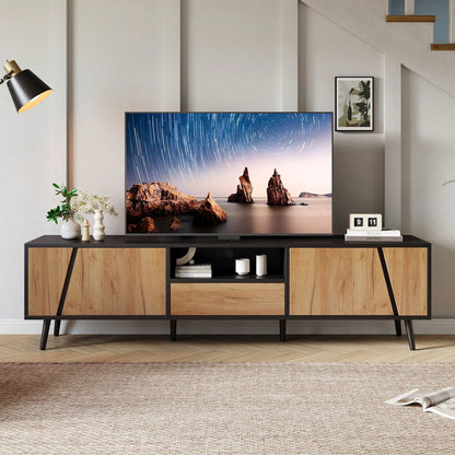 TV-Lowboard 180x40x46 cm – Moderner TV-Schrank mit 2 Schubladen & Schränken – Massivholz-Konsole mit 6 Stützbeinen, minimalistisches Design für 75-Zoll-Fernseher (Wohnzimmer-Möbel)