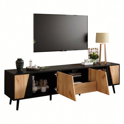 TV-Lowboard 180x40x46 cm – Moderner TV-Schrank mit 2 Schubladen & Schränken – Massivholz-Konsole mit 6 Stützbeinen, minimalistisches Design für 75-Zoll-Fernseher (Wohnzimmer-Möbel)