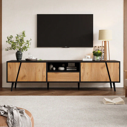 TV-Lowboard 180x40x46 cm – Moderner TV-Schrank mit 2 Schubladen & Schränken – Massivholz-Konsole mit 6 Stützbeinen, minimalistisches Design für 75-Zoll-Fernseher (Wohnzimmer-Möbel)