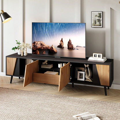 TV-Lowboard 180x40x46 cm – Moderner TV-Schrank mit 2 Schubladen & Schränken – Massivholz-Konsole mit 6 Stützbeinen, minimalistisches Design für 75-Zoll-Fernseher (Wohnzimmer-Möbel)