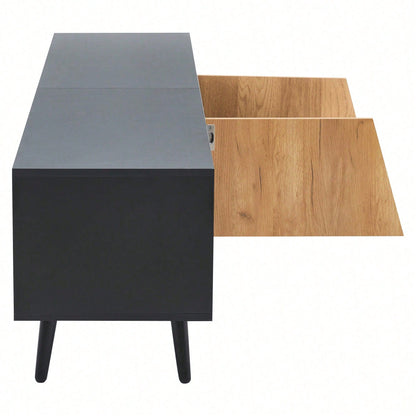 TV-Lowboard 180x40x46 cm – Moderner TV-Schrank mit 2 Schubladen & Schränken – Massivholz-Konsole mit 6 Stützbeinen, minimalistisches Design für 75-Zoll-Fernseher (Wohnzimmer-Möbel)