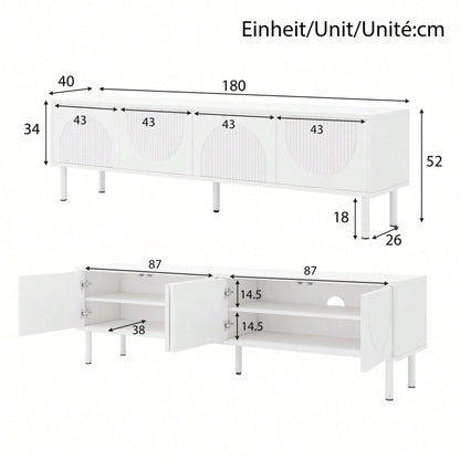 TV-Lowboard 180 cm Breite mit Stauraum - Modernes Medienboard in minimalistischem Design mit matter Oberfläche & integriertem Kabelmanagement - Für Wohnzimmer, Schlafzimmer oder Flur (Hochwertige TV-Konsole)