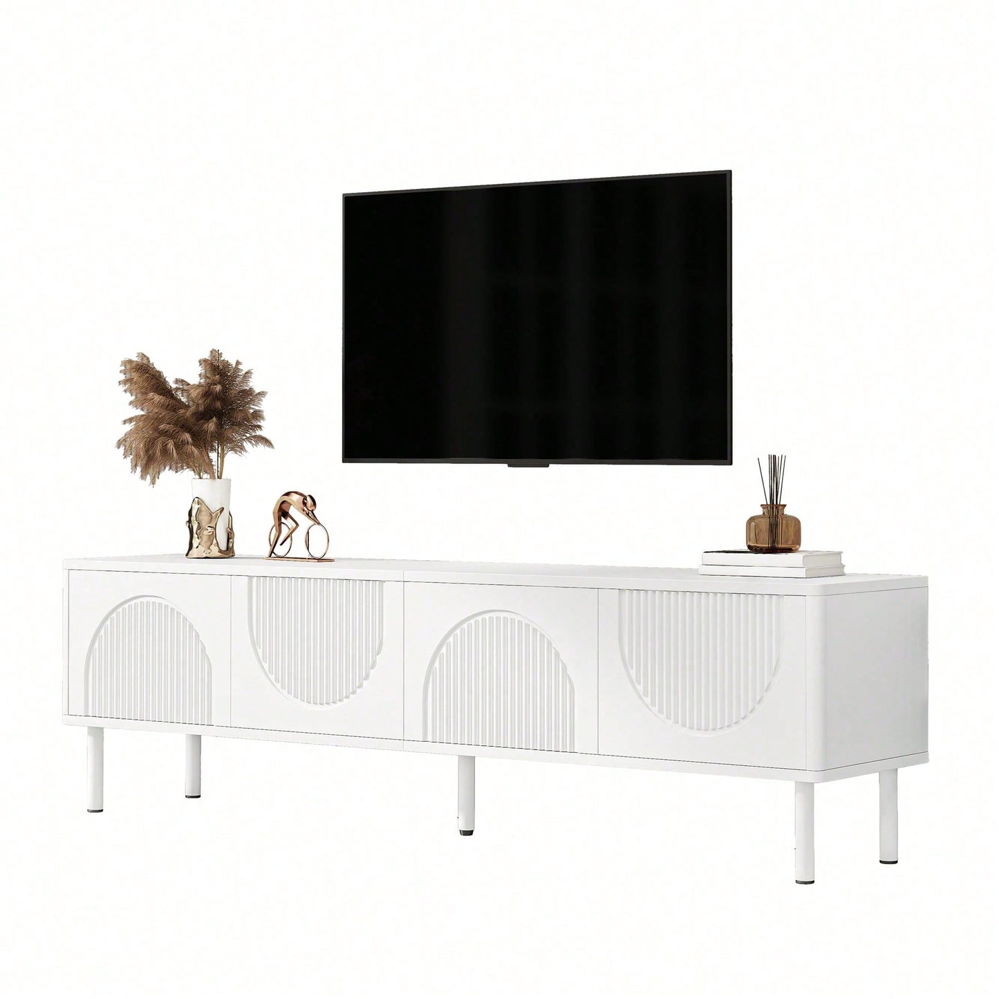 TV-Lowboard 180 cm Breite mit Stauraum - Modernes Medienboard in minimalistischem Design mit matter Oberfläche & integriertem Kabelmanagement - Für Wohnzimmer, Schlafzimmer oder Flur (Hochwertige TV-Konsole)