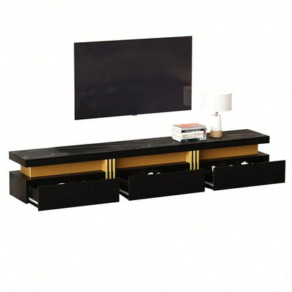 Moderner Lowboard TV-Schrank mit Marmor-Optik, TV-Board, TV-Kommode, 200 x 40 x 42 cm – Für Fernseher bis 90 Zoll, Drei Schubladen und 1 Kabelmanagement