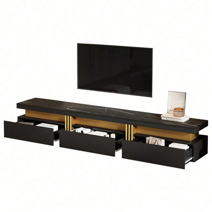 Moderner Lowboard TV-Schrank mit Marmor-Optik, TV-Board, TV-Kommode, 200 x 40 x 42 cm – Für Fernseher bis 90 Zoll, Drei Schubladen und 1 Kabelmanagement