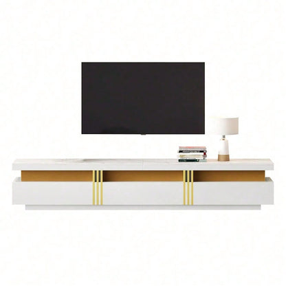 Moderner Lowboard TV-Schrank mit Marmor-Optik, TV-Board, TV-Kommode, 200 x 40 x 42 cm – Für Fernseher bis 90 Zoll, Drei Schubladen und 1 Kabelmanagement