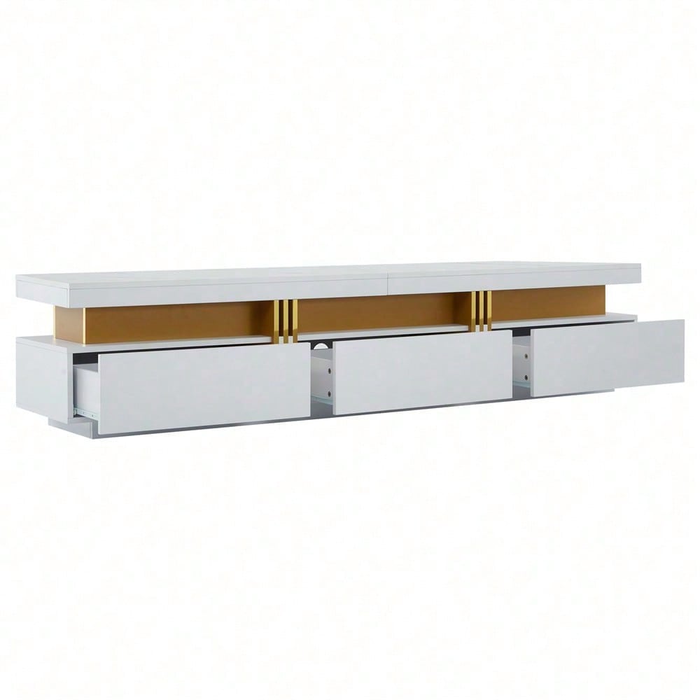 Moderner Lowboard TV-Schrank mit Marmor-Optik, TV-Board, TV-Kommode, 200 x 40 x 42 cm – Für Fernseher bis 90 Zoll, Drei Schubladen und 1 Kabelmanagement
