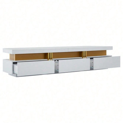 Moderner Lowboard TV-Schrank mit Marmor-Optik, TV-Board, TV-Kommode, 200 x 40 x 42 cm – Für Fernseher bis 90 Zoll, Drei Schubladen und 1 Kabelmanagement