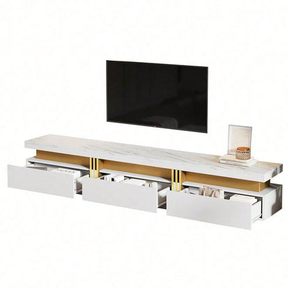 Moderner Lowboard TV-Schrank mit Marmor-Optik, TV-Board, TV-Kommode, 200 x 40 x 42 cm – Für Fernseher bis 90 Zoll, Drei Schubladen und 1 Kabelmanagement