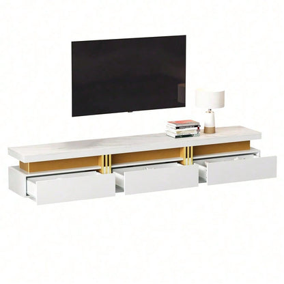 Moderner Lowboard TV-Schrank mit Marmor-Optik, TV-Board, TV-Kommode, 200 x 40 x 42 cm – Für Fernseher bis 90 Zoll, Drei Schubladen und 1 Kabelmanagement