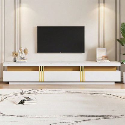Moderner Lowboard TV-Schrank mit Marmor-Optik, TV-Board, TV-Kommode, 200 x 40 x 42 cm – Für Fernseher bis 90 Zoll, Drei Schubladen und 1 Kabelmanagement