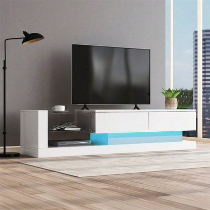 Stilvoller weißer Hochglanz-TV-Schrank - 1,4 Meter lang, 16-farbige LED-Beleuchtung, 60 Zoll TV-Fläche - ein Möbelstück, das Eleganz und Funktionalität vereint