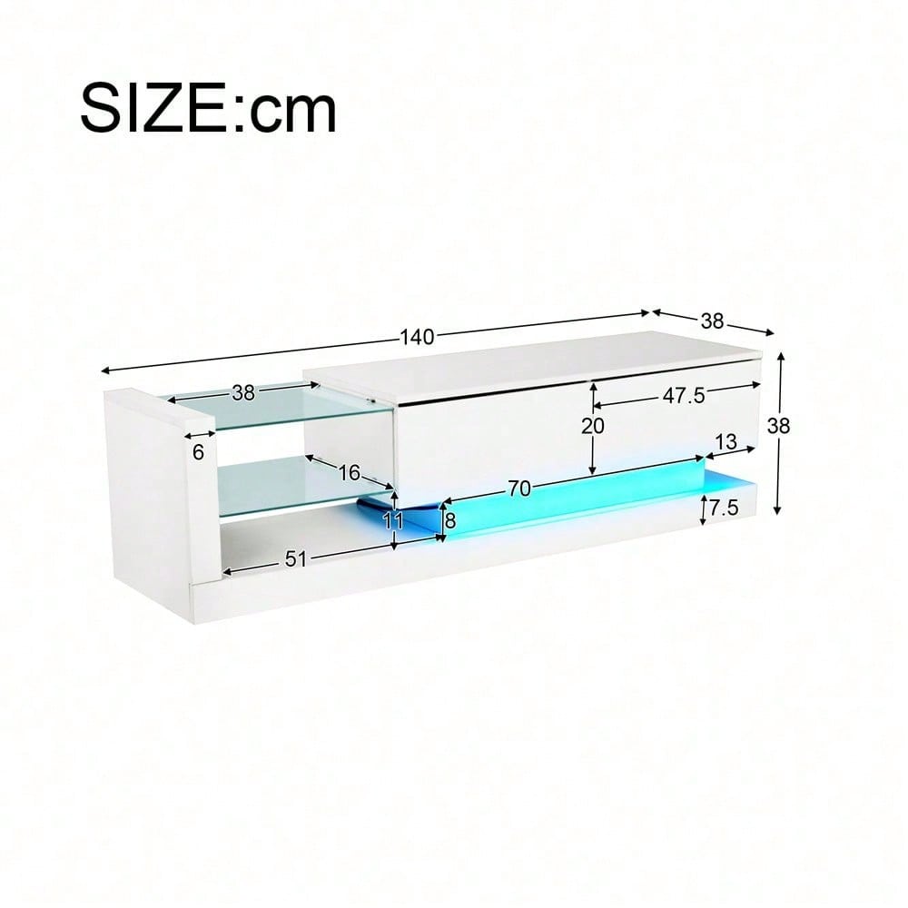 Stilvoller weißer Hochglanz-TV-Schrank - 1,4 Meter lang, 16-farbige LED-Beleuchtung, 60 Zoll TV-Fläche - ein Möbelstück, das Eleganz und Funktionalität vereint