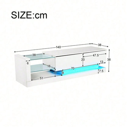 Stilvoller weißer Hochglanz-TV-Schrank - 1,4 Meter lang, 16-farbige LED-Beleuchtung, 60 Zoll TV-Fläche - ein Möbelstück, das Eleganz und Funktionalität vereint