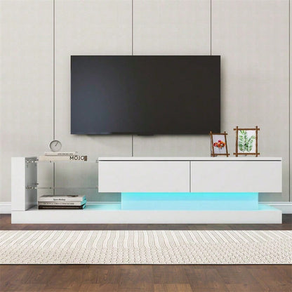 Stilvoller weißer Hochglanz-TV-Schrank - 1,4 Meter lang, 16-farbige LED-Beleuchtung, 60 Zoll TV-Fläche - ein Möbelstück, das Eleganz und Funktionalität vereint